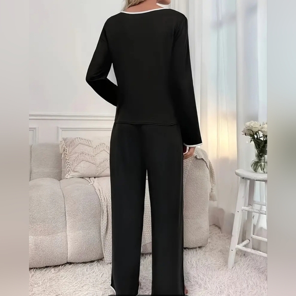 NWT 2PC Casual Long Sleeve Pajama Set, Soft Polyester Knit V Neck Plus sizes - Picture 3 of 6